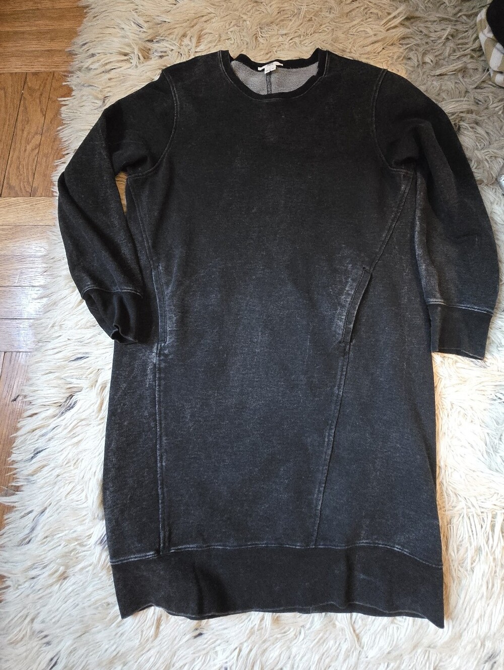 Helmut Lang Distressed Black Long Sleeve Sweatshirt Dress Sz M